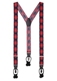 Navy and Cherry Red Argyle Check Mens Suspenders