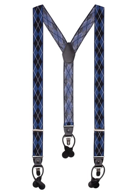 Navy and Dress Blue Argyle Check Mens Suspenders