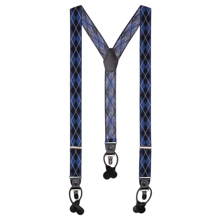 Navy and Dress Blue Argyle Check Mens Suspenders