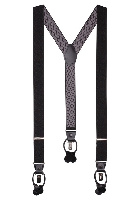 Midnight Blue Elastic Suspenders with Argyle Checks
