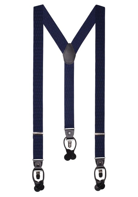 Navy Elastic Band Suspenders with Woven Checks