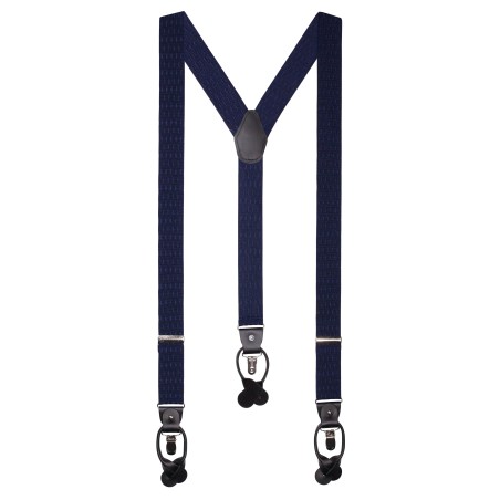 Navy Elastic Band Suspenders with Woven Checks