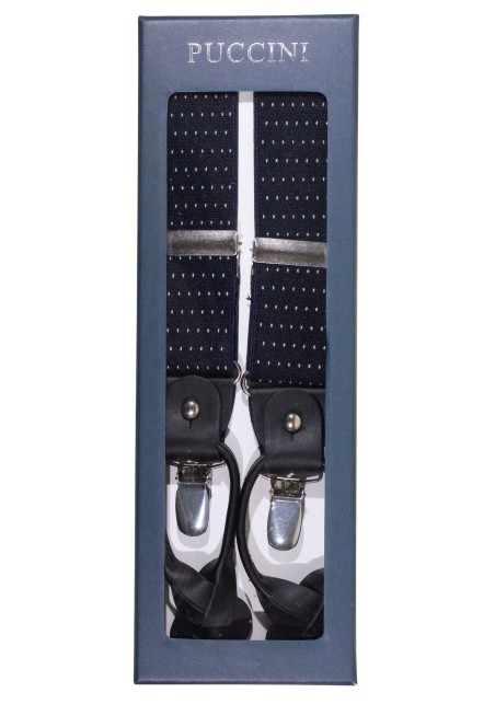 Navy and Red Pin Dot Elastic Band Suspenders