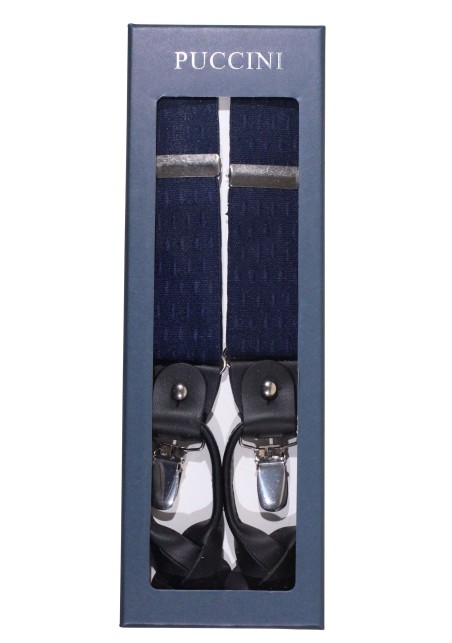 Navy Elastic Band Suspenders with Woven Checks