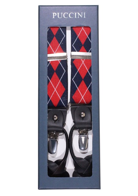 Navy and Cherry Red Argyle Check Mens Suspenders
