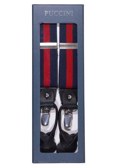 Navy and Burgundy Red Elastic Suspenders with Stripes