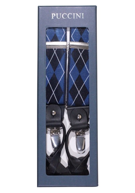 Navy and Dress Blue Argyle Check Mens Suspenders