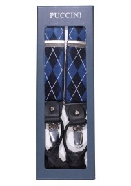 Navy and Dress Blue Argyle Check Mens Suspenders