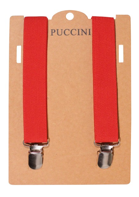Cherry Red Elastic Band Suspenders with Clips