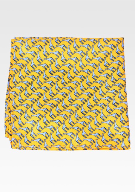 Yellow Bowtie and Pocket Square Set with Giraffes