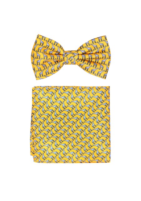 Yellow Bowtie and Pocket Square Set with Giraffes