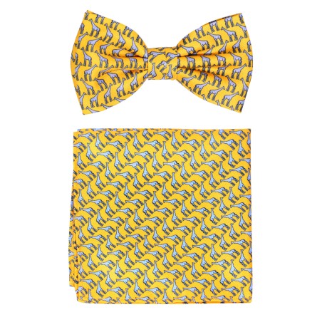 Yellow Bowtie and Pocket Square Set with Giraffes