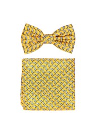Yellow Bowtie and Pocket Square Set with Giraffes