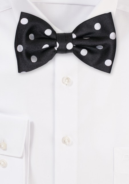 Black Bowtie with Silver Polka Dots and Matching Pocket Square