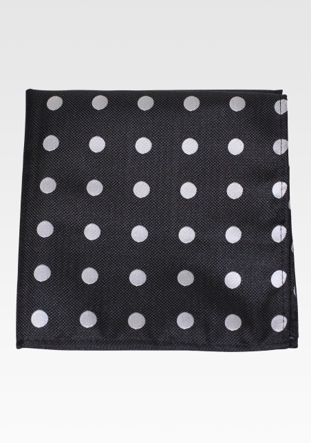 Black Bowtie with Silver Polka Dots and Matching Pocket Square
