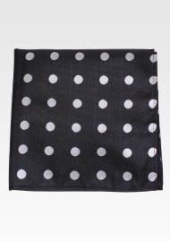 Black Bowtie with Silver Polka Dots and Matching Pocket Square