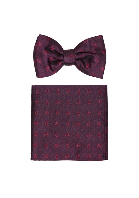 Wine Red Polka Dot Bow Tie Set with Matching Pocket Square