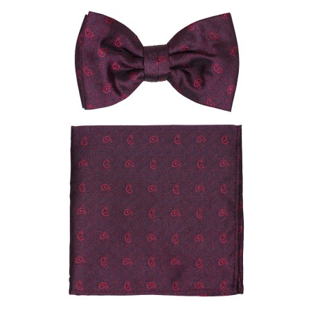 Wine Red Polka Dot Bow Tie Set with Matching Pocket Square