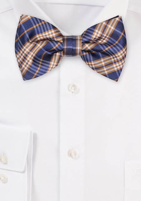 Navy and Gold Bowtie and Pocket Square Set with Checks