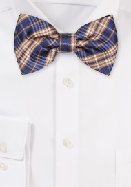 Navy and Gold Bowtie and Pocket Square Set with Checks