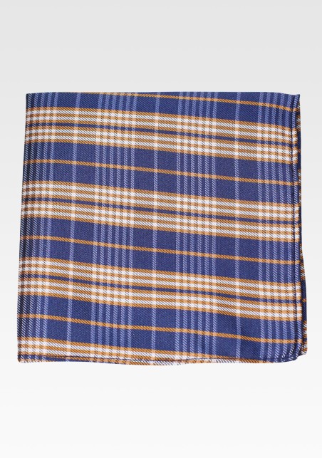Navy and Gold Bowtie and Pocket Square Set with Checks