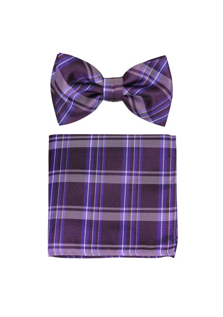 Checkered Mens Bow Tie Set in Purple