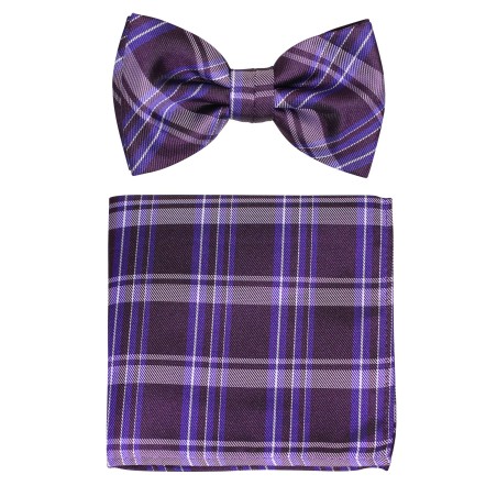 Checkered Mens Bow Tie Set in Purple