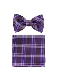 Checkered Mens Bow Tie Set in Purple