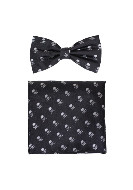 Bowtie and Hanky Set in Black with Skull and Crossbones