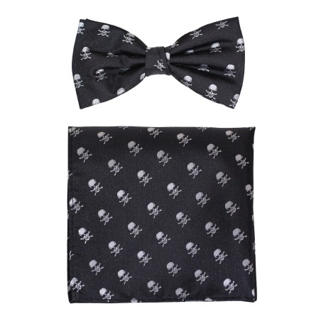 Bowtie and Hanky Set in Black with Skull and Crossbones