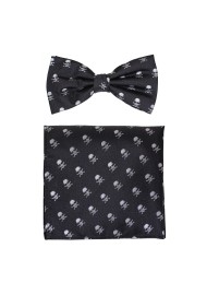 Bowtie and Hanky Set in Black with Skull and Crossbones