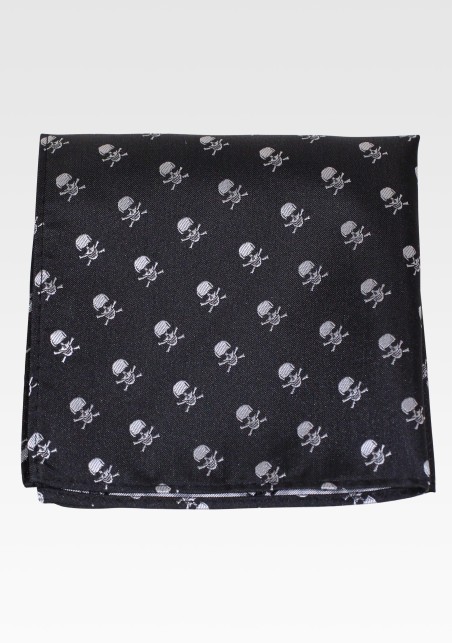 Bowtie and Hanky Set in Black with Skull and Crossbones