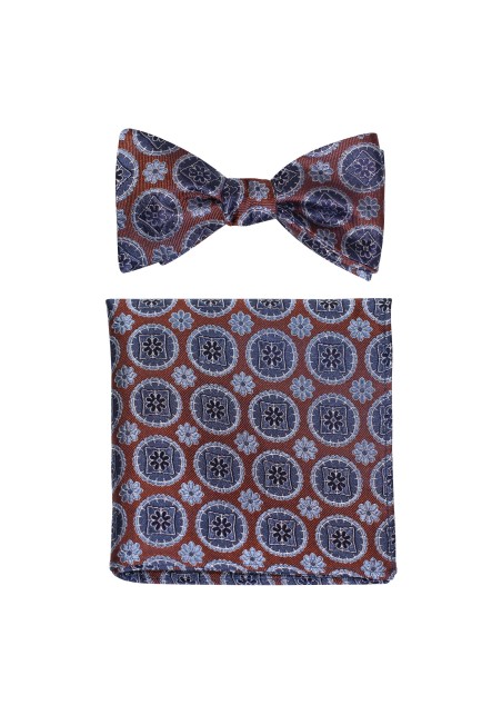 Brown and Silver Medallion Bowtie Set