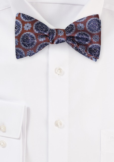 Brown and Silver Medallion Bowtie Set