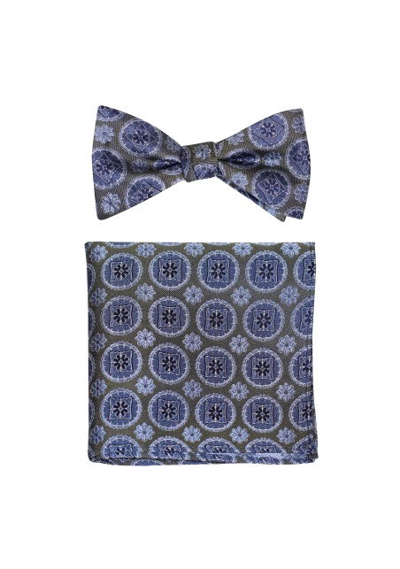 Medallion Bowtie Set in Dark Green and Self-tie Style