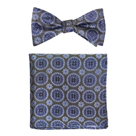 Medallion Bowtie Set in Dark Green and Self-tie Style