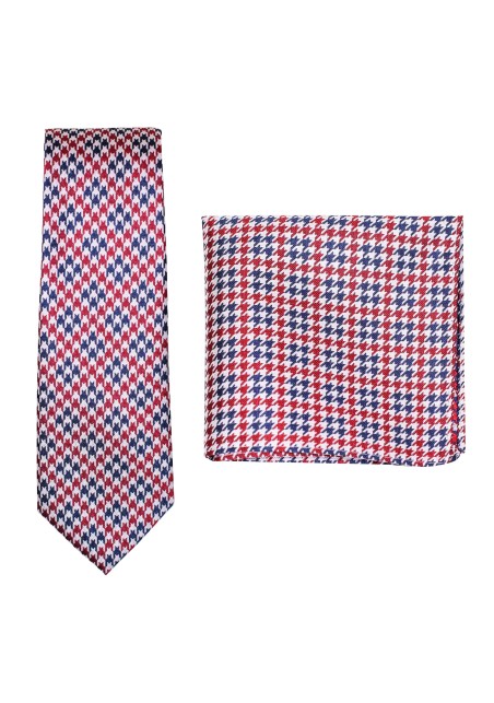 Red, White, Blue Houndstooth Check Necktie Set