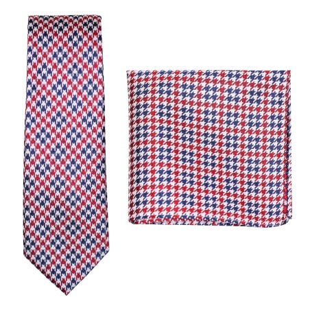 Red, White, Blue Houndstooth Check Necktie Set