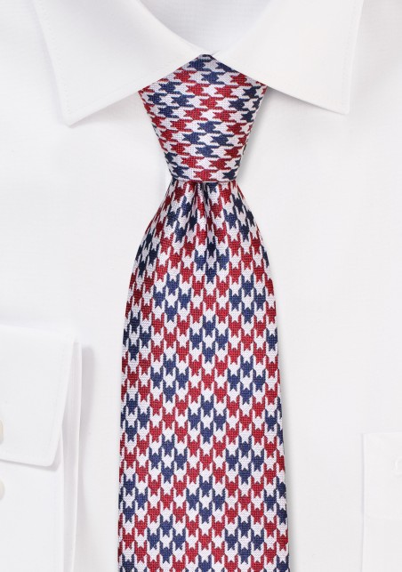Red, White, Blue Houndstooth Check Necktie Set