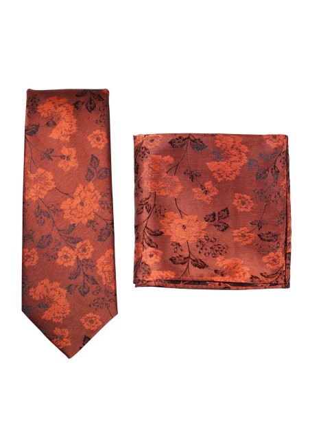 Rust Orange Floral Necktie Set