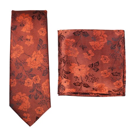 Rust Orange Floral Necktie Set