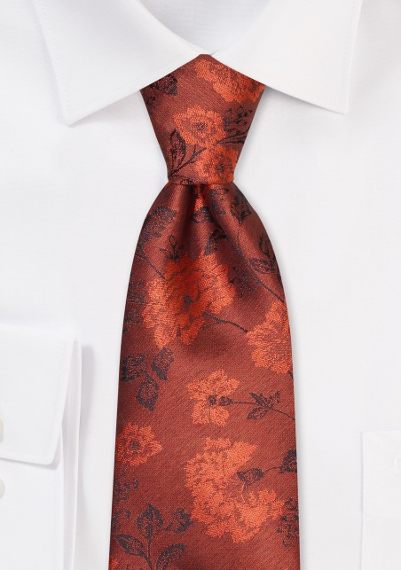 Rust Orange Floral Necktie Set