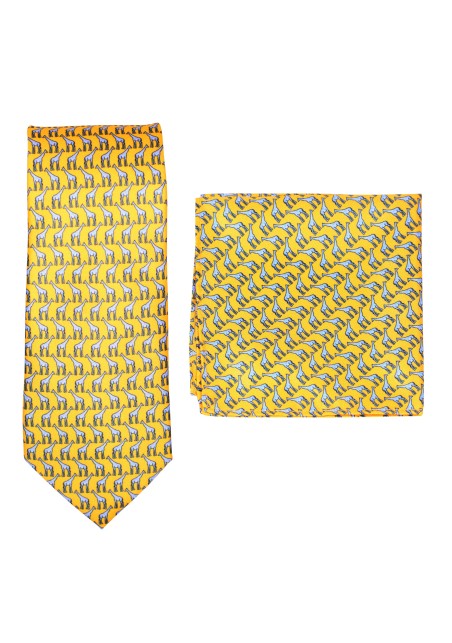 Yellow Tie and Hanky Set with Giraffes