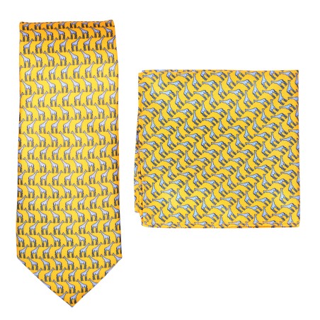 Yellow Tie and Hanky Set with Giraffes