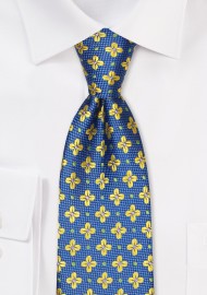 Floral Necktie and Pocket Square Set in Blue and Gold
