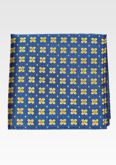 Floral Necktie and Pocket Square Set in Blue and Gold
