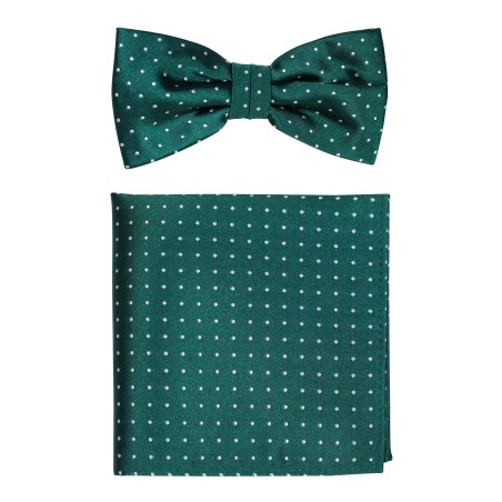 Micro Dot Bow Tie Set in Holly | Green Bow Tie and Pocket Square with Small Dots