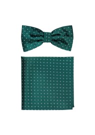 Micro Dot Bow Tie Set in Holly | Green Bow Tie and Pocket Square with Small Dots