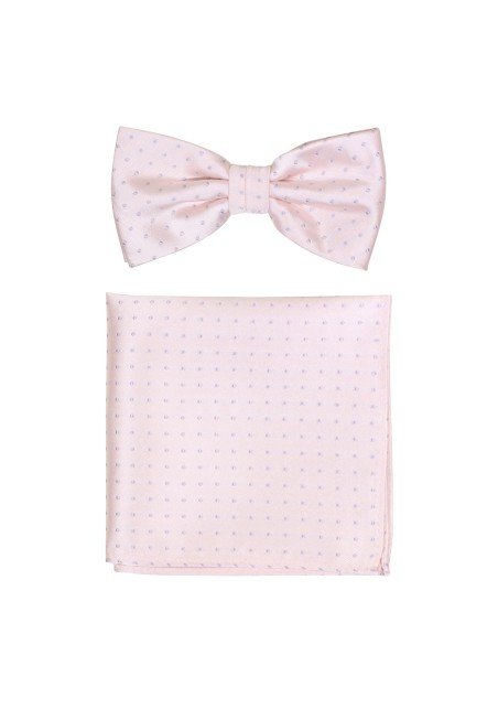 Micro Dot Bow Tie Set in Blush | Pink Bow Tie and Pocket Square with Small Dots
