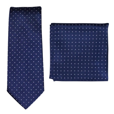 Micro Dot Tie Set in Midnight | Formal Blue and Silver Polka Dot Necktie and Hanky Set